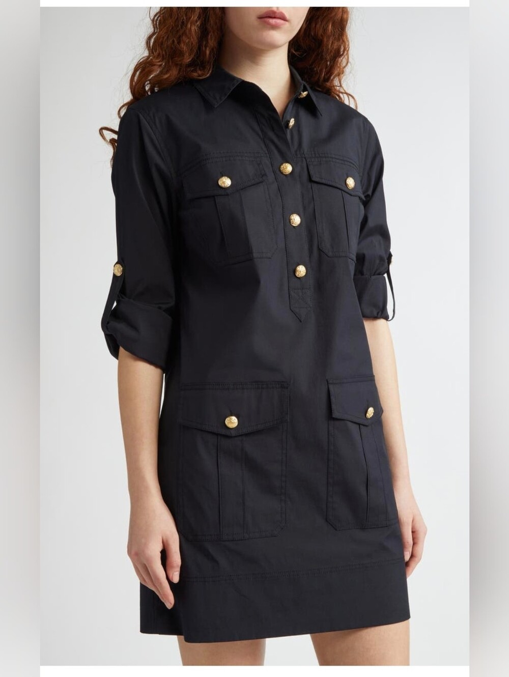 Veronica Beard Black Utility Dress with Gold Buttons
